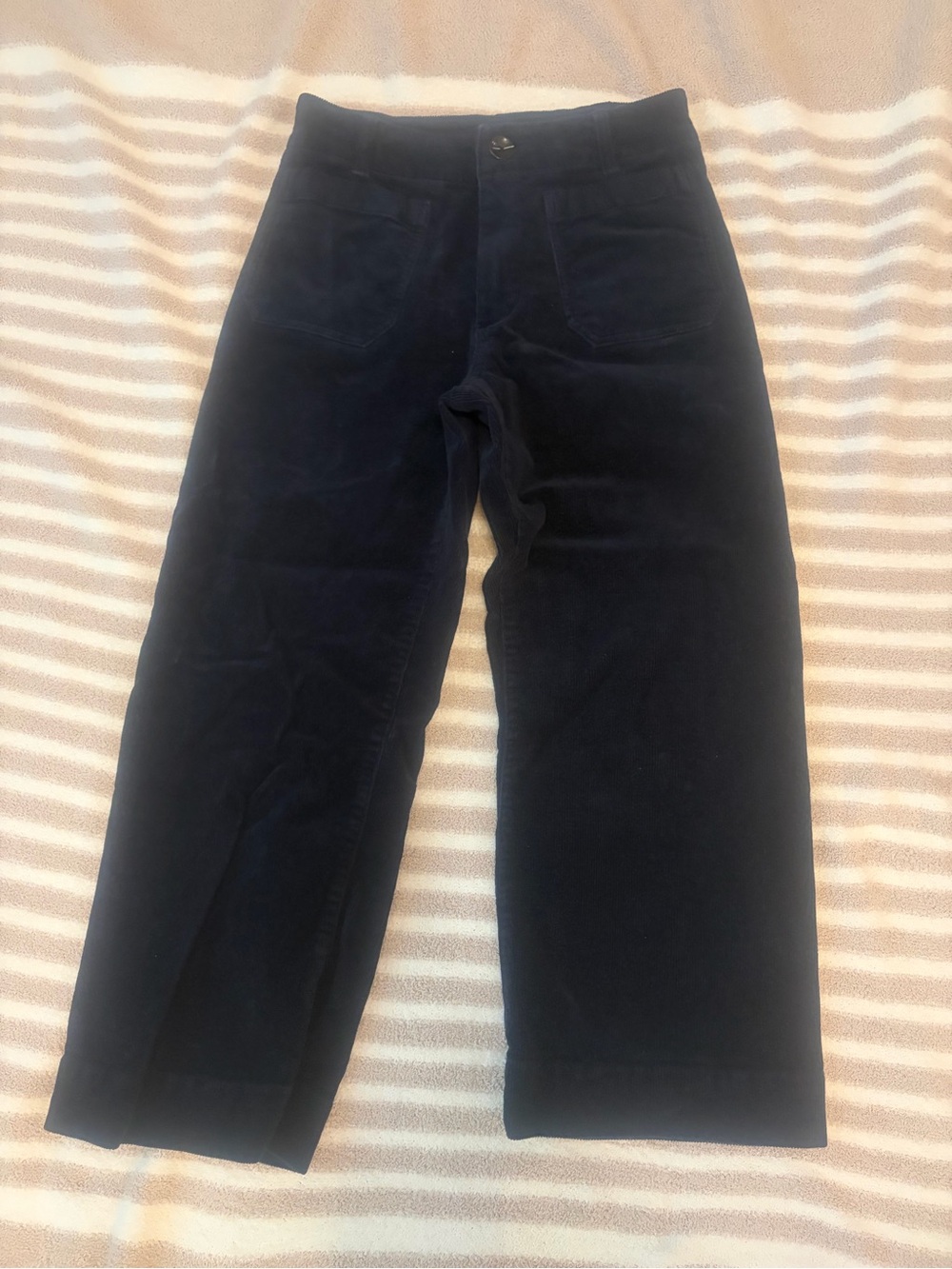 Quince Women’s Navy Corduroy High Waist Wide-Leg Cropped Trousers